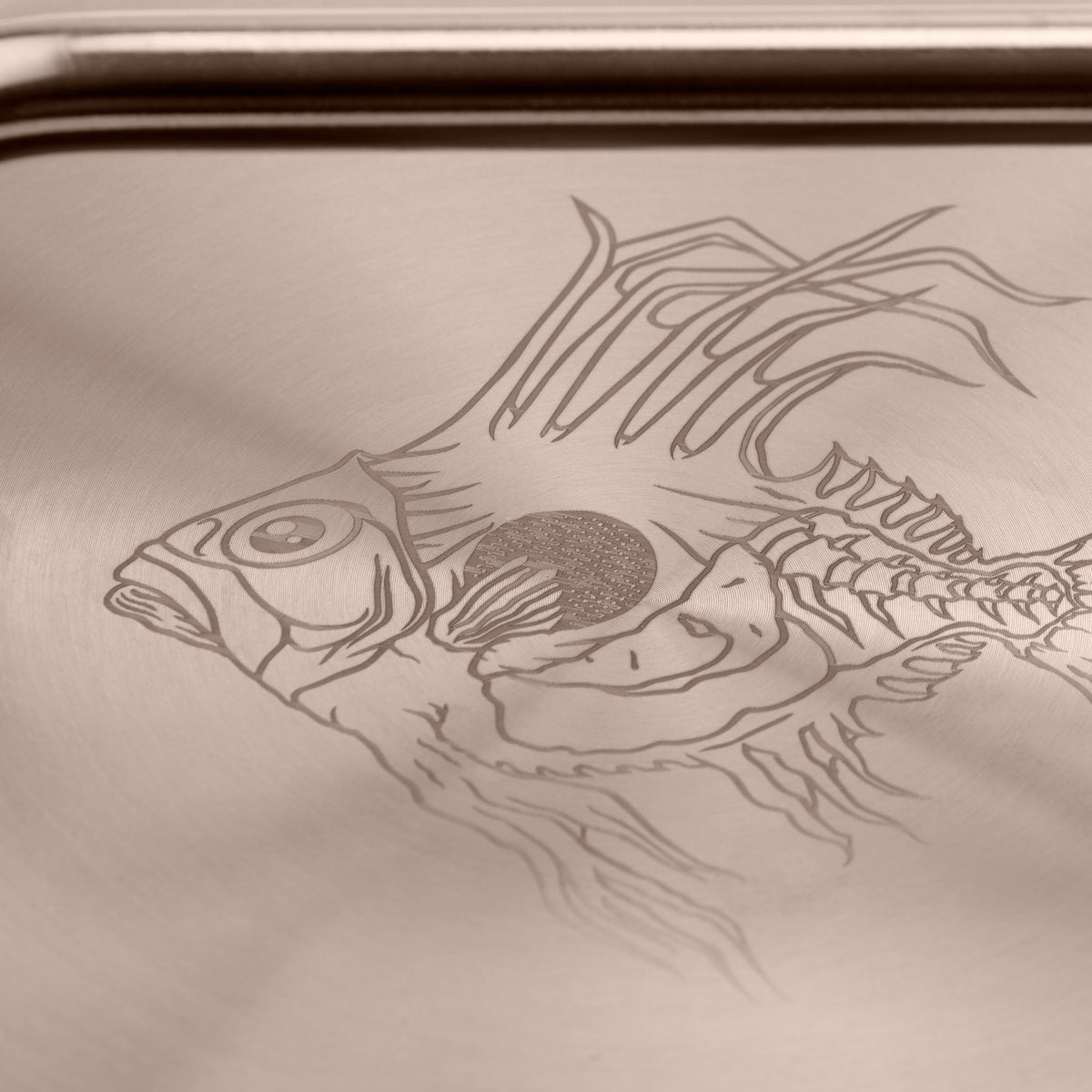 Detail of the engraved fish on the Bronze Fish Weight